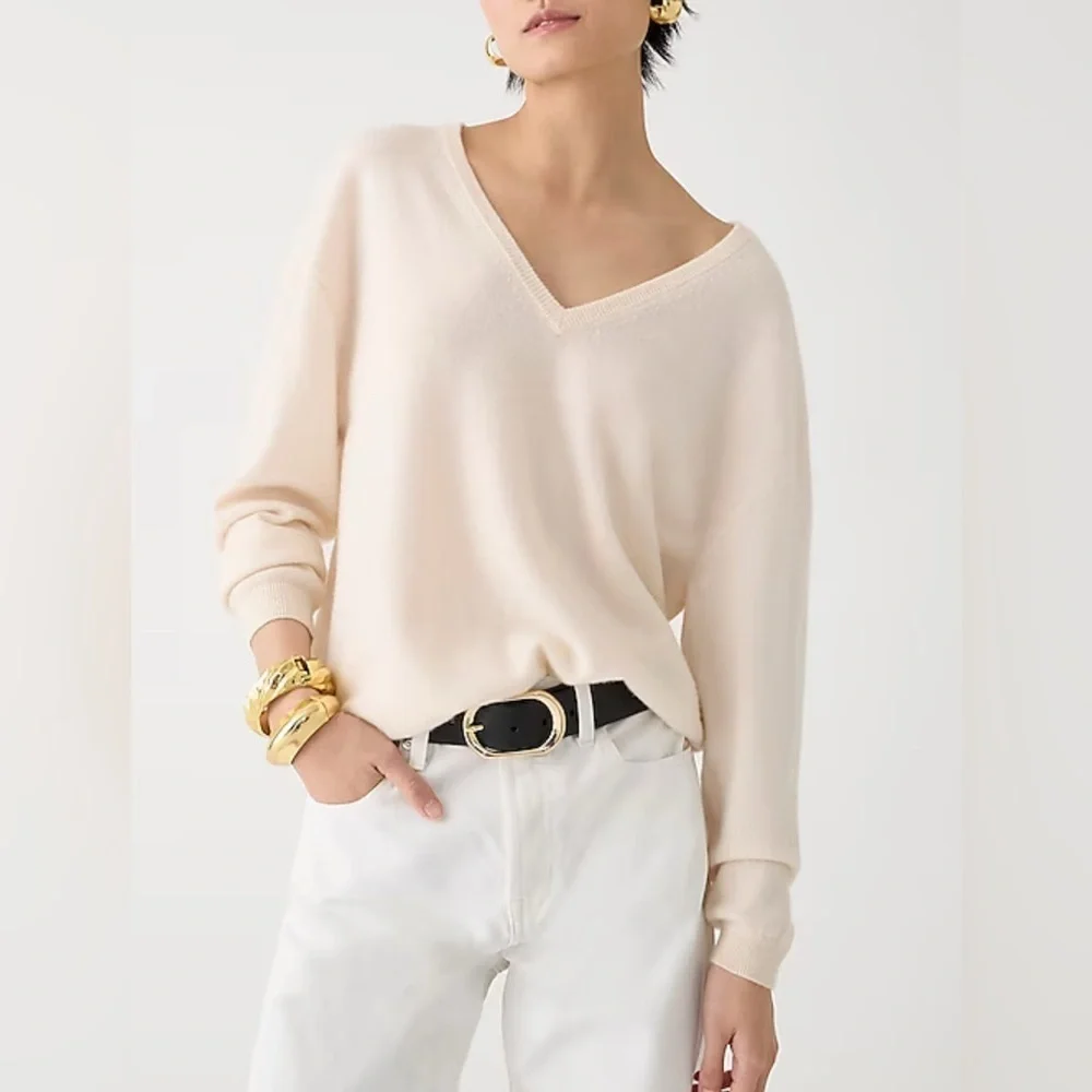 NEW J Crew Cashmere relaxed V-neck sweater XS